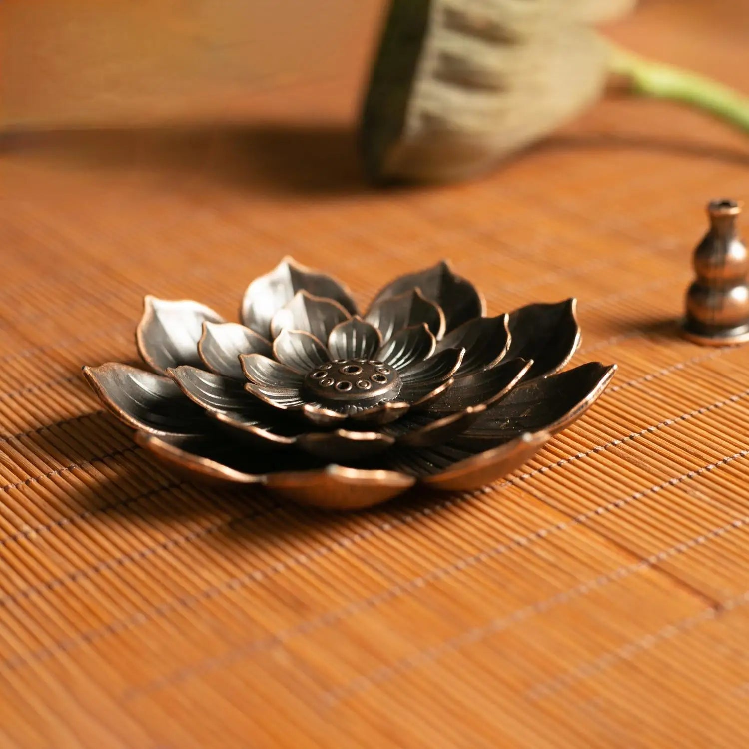 Lotus Alloy Incense Burner Stick Holder | Buddhism Meditation Decor additional angle
