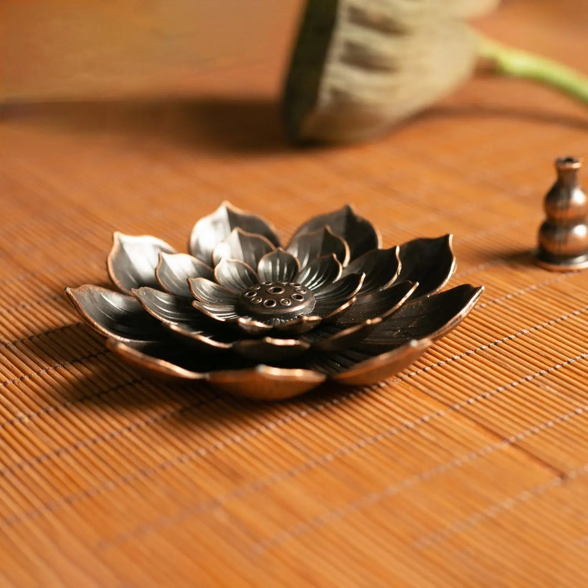 Lotus Alloy Incense Burner Stick Holder | Buddhism Meditation Decor additional angle