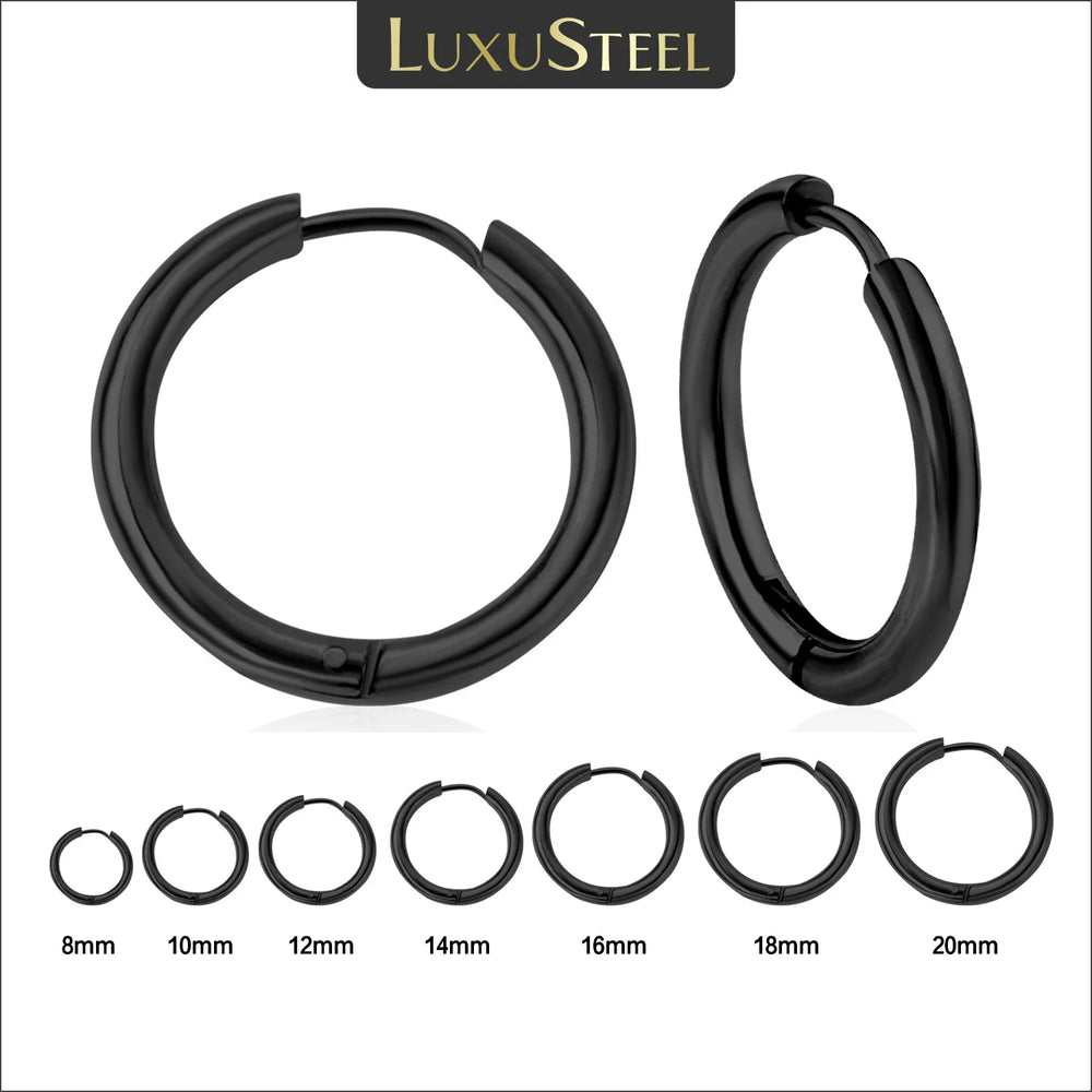 LUXUSTEEL Men's Simple Hoops Earrings Black Color Stainless Steel Clip Earring for Men Women Rock Hi