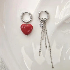 Fashion Heart Pendant Ear Buckle Fashionable Irregular Crystal Tassel Earrings Sweet alternate view