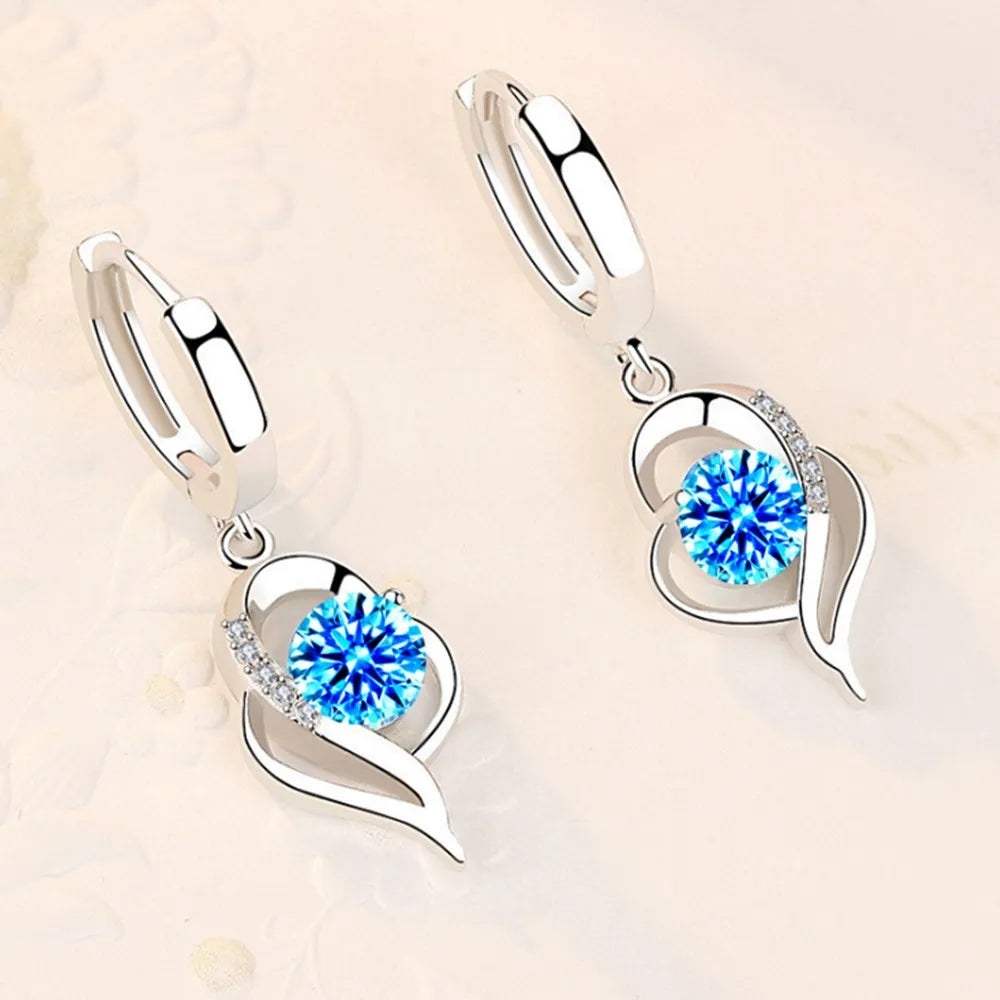 925 Sterling Silver New Woman Fashion Jewelry High Quality Blue Pink White Purple Crys close-up view