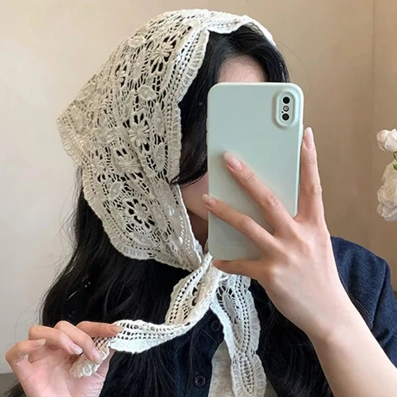 2026 Knitted Hollow Out Triangle Hair Scarf Headband Women Girls Knitted Flower Headb alternate view