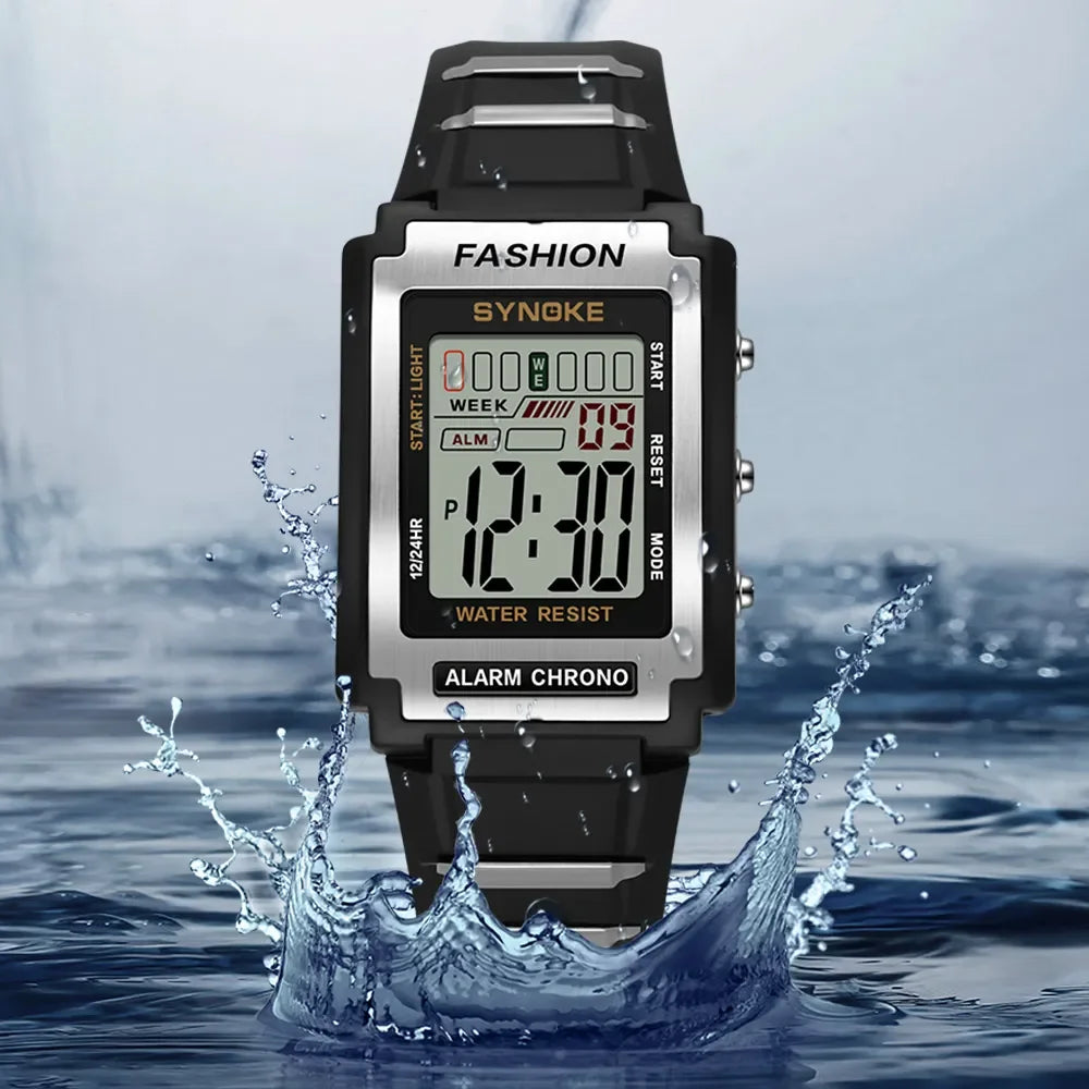 SYNOKE Men Rectangular Sports Electronic Watch Waterproof 50M Night Light Large Screen A detail view