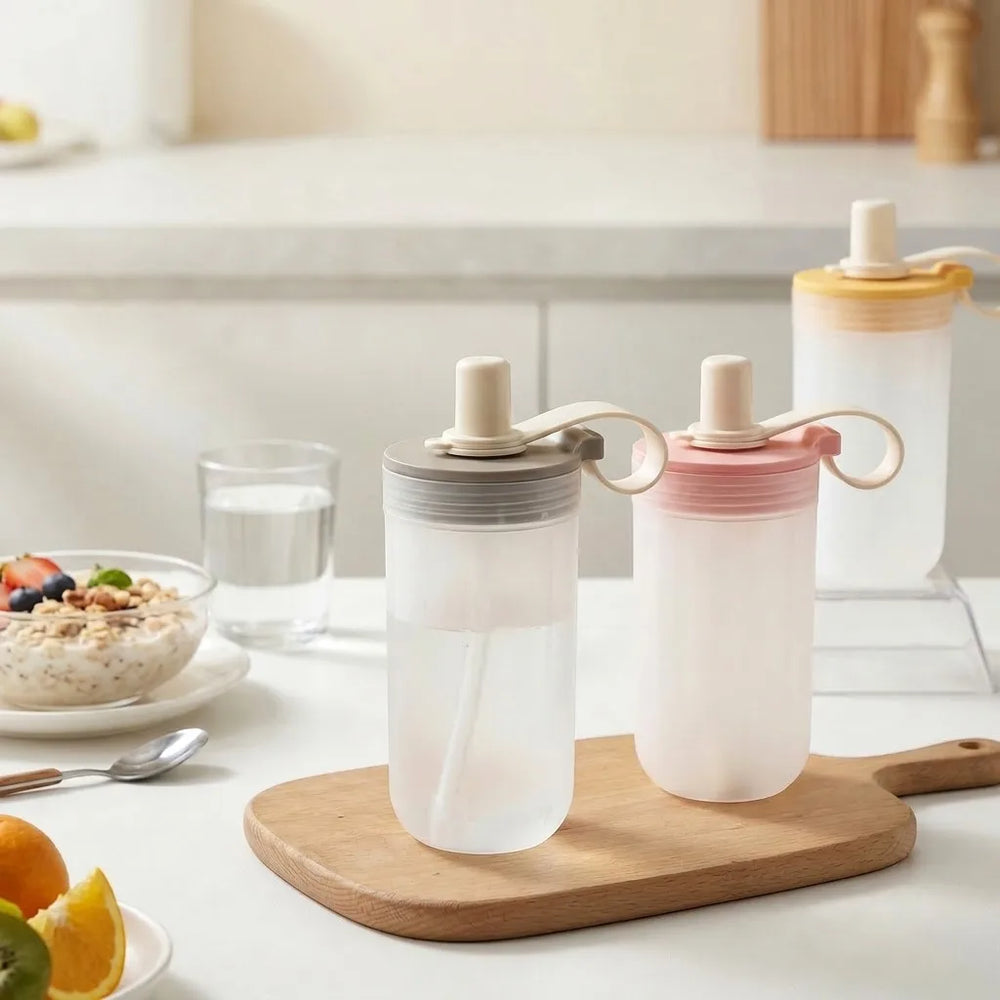 Transparent Plastic Tea Milk Coffee Mug Portable Cold And Hot Water Cup With Straw&Handle Leak-proof
