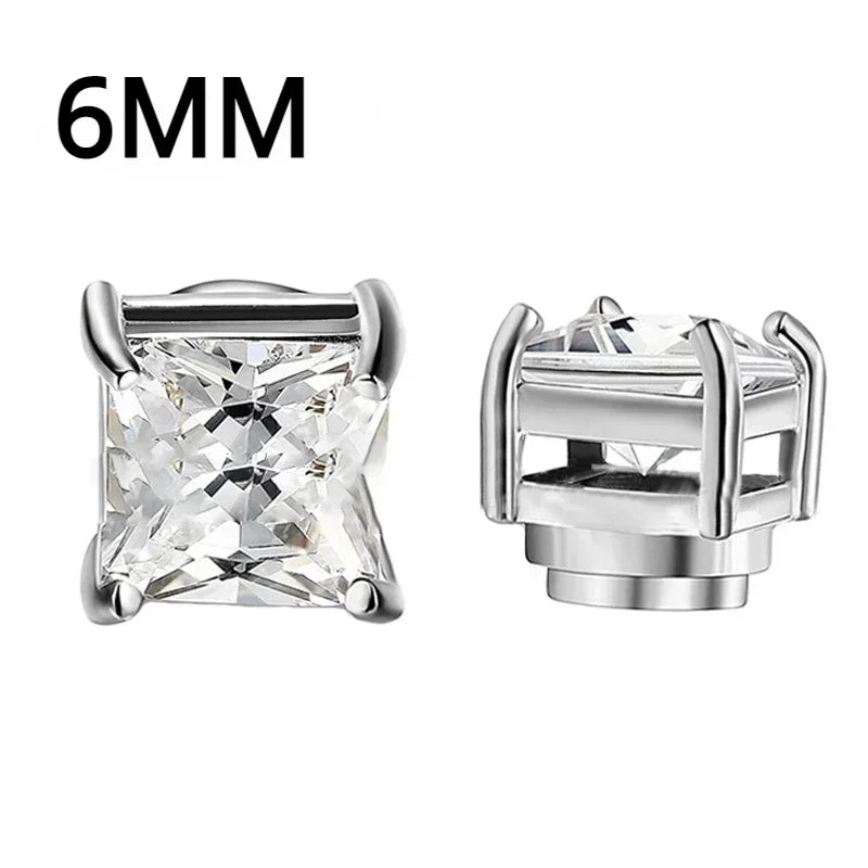 1Pairs Crystal Strong Magnetic Ear Stud Clip Earrings for Men and Women Punk Round Zir close-up view