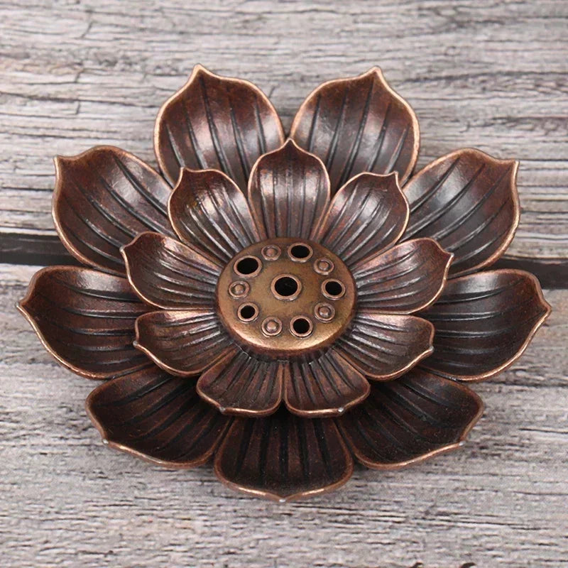 Bronze Lotus Incense Burner | Alloy Stick Holder Plate for Meditation alternate view