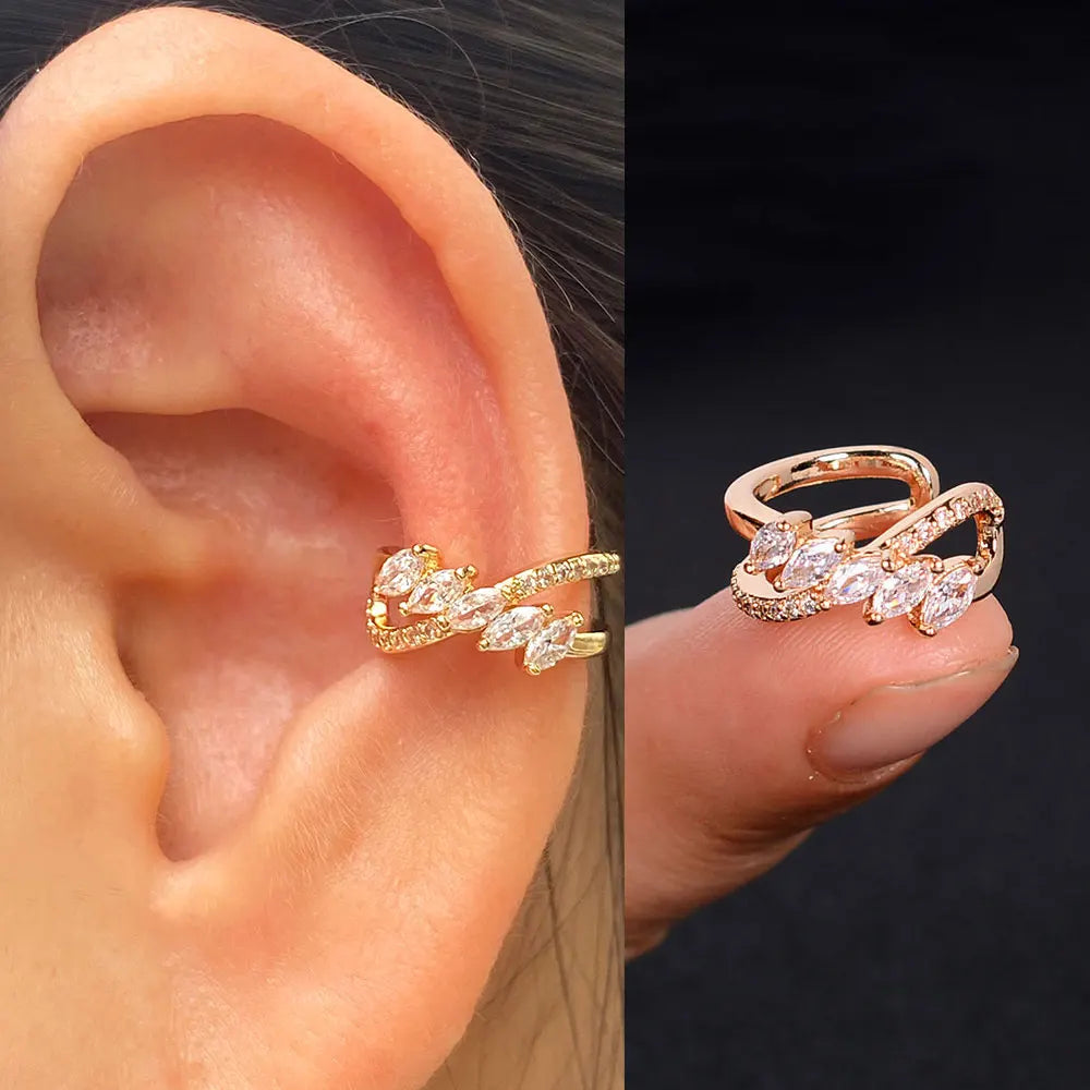 Geometric Rainbow CZ Cuff Clip On Earrings for Women