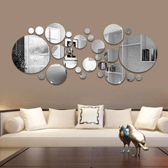 26pcs Round Acrylic Mirror Stickers | Self-Adhesive Removable Wall Decor for Bathroom close-up view