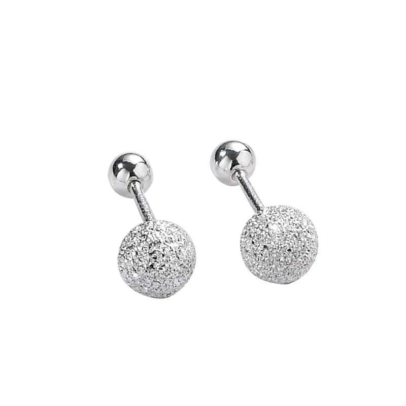 925 Sterling Silver Round Bead Double Stud Earrings for Girls Simple Screw Scrub Ba additional angle