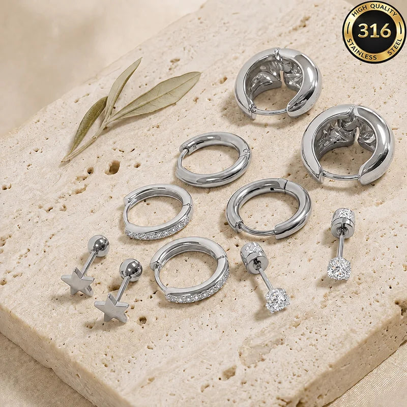 EVISPOL 20G Stainless Steel Screw Back Stud Earrings for Women Men Hypoallergenic CZ alternate view