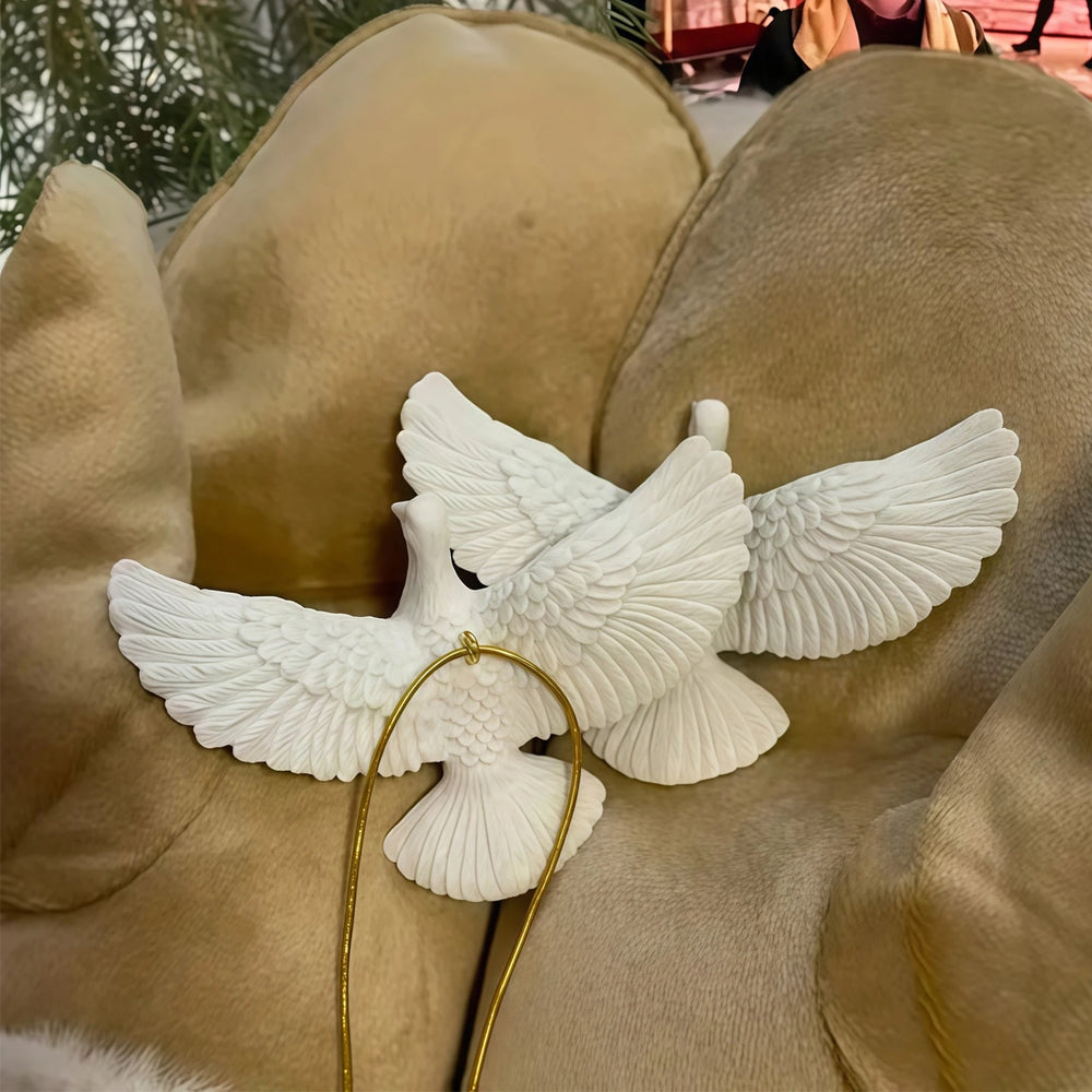 Resin Friendship Doves Christmas Tree Ornament Set of Two Doves for Someone close-up view