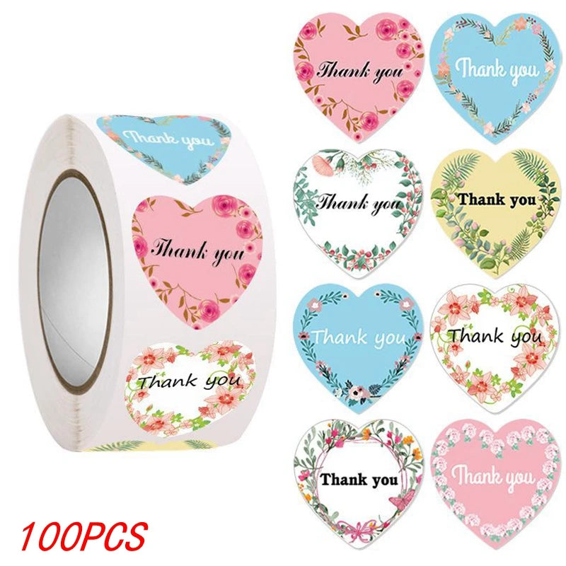 Heart Thank You Stickers | Floral Decorative Sealing Stickers for Wedding Gift Packaging detail view