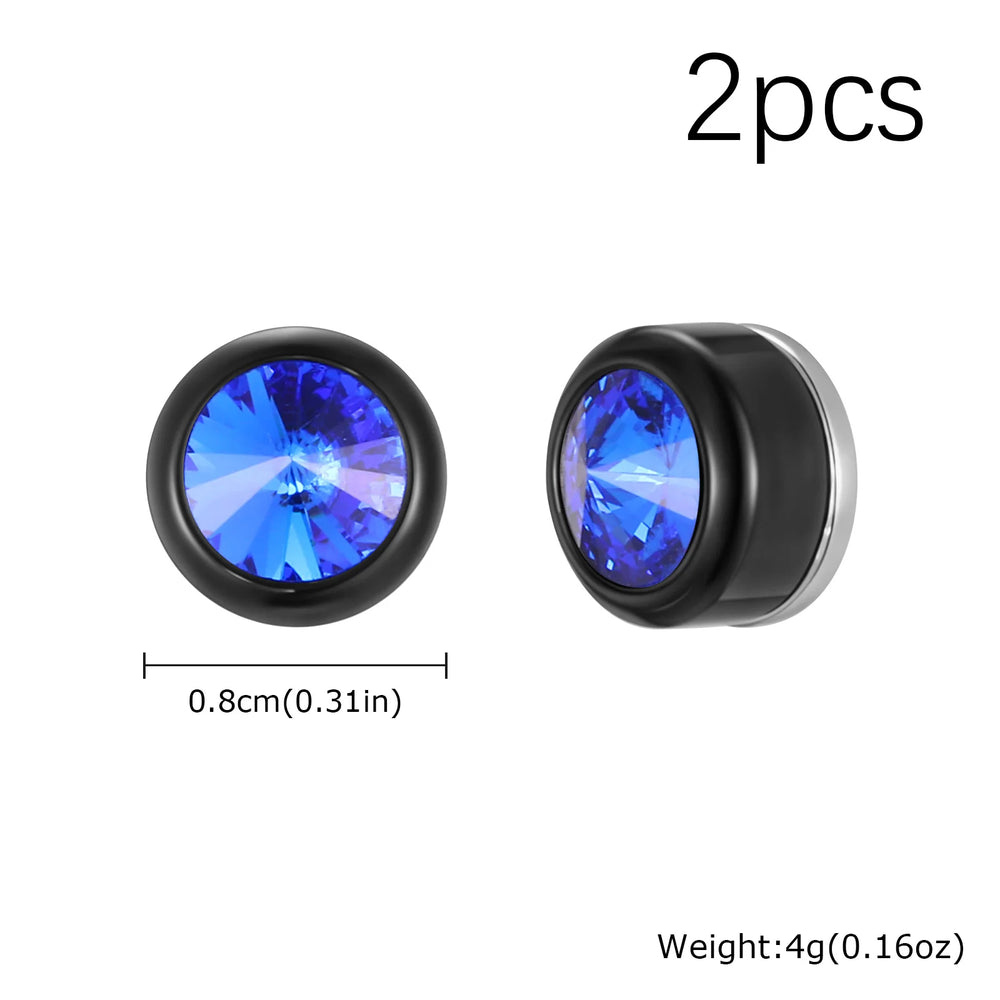 Magnetic Zircon Stud Earrings for Men,8mm Hypoallergenic Stainless Steel Non-Pierced Cli detail view