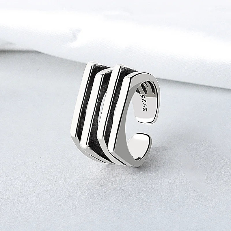 PANJBJ 925 Sterling Silve Multilayer Irregular Geometric Ring for Women Simple Charm Retro Jewelry G