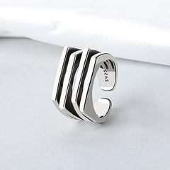 PANJBJ 925 Sterling Silve Multilayer Irregular Geometric Ring for Women Simple Charm Retro Jewelry G