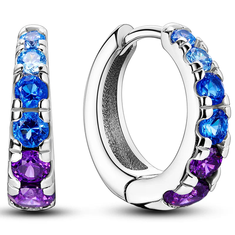 Hot Classic Original 925 Sterling Silver Earrings Colorful Circle Hoop Earrings For additional angle