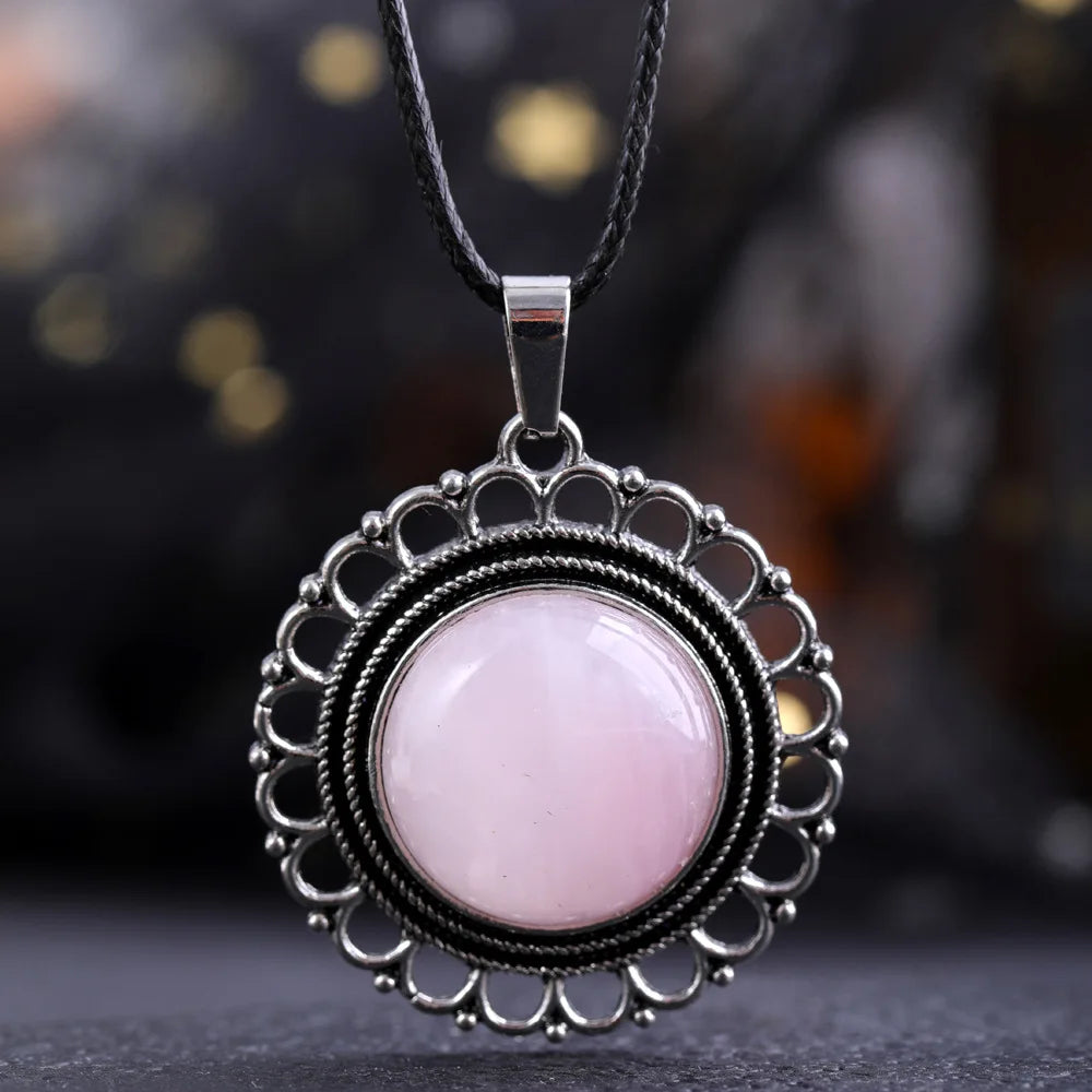 Lace Agate Pendant Necklace | Vintage Handmade Crystal Jewelry detail view