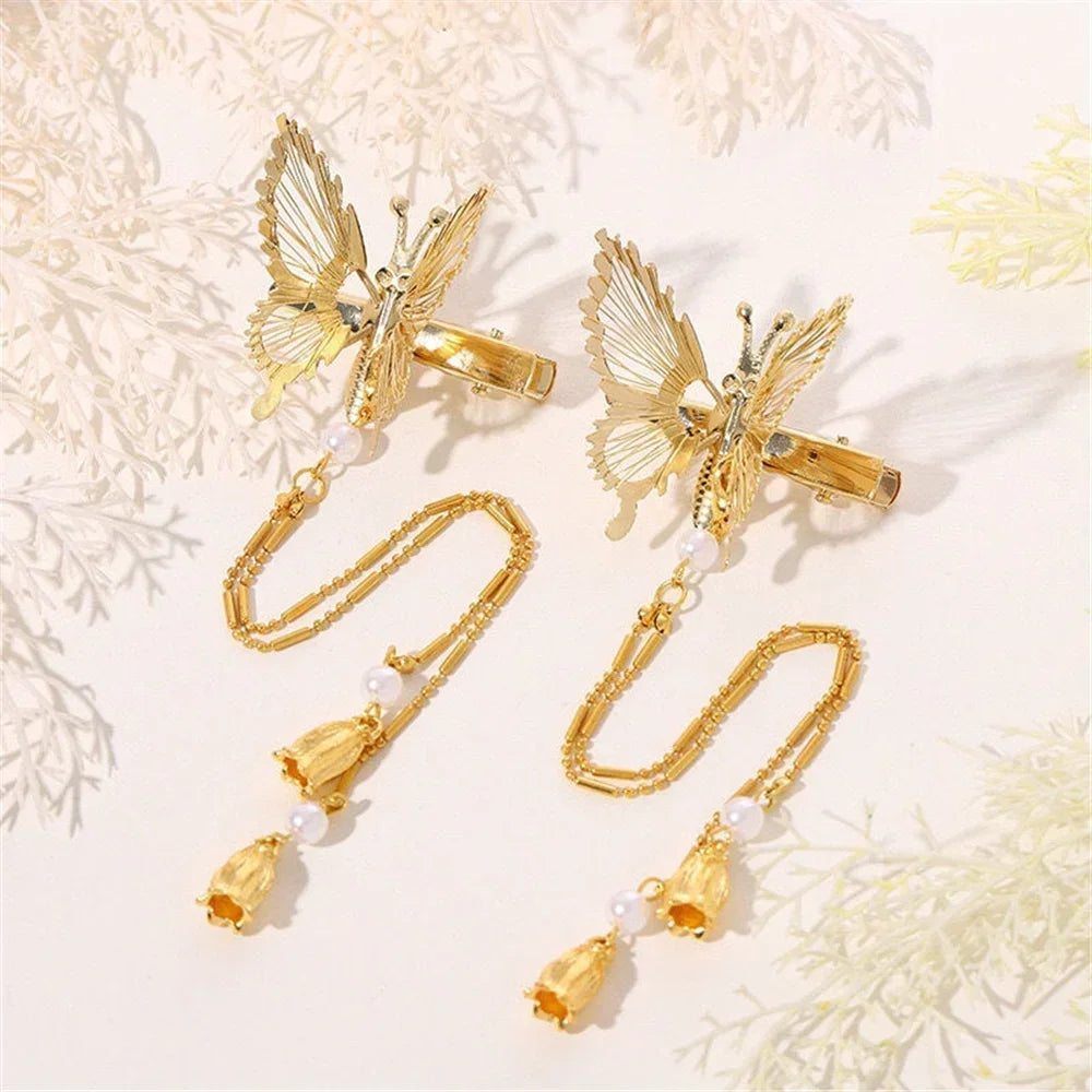 1/2pcs Butterfly Hairpin Vintage Elegant Tassel Hair Clip Moving Butterfly Bangs Side Clip Trembling Butterfly Hairpin Headdress