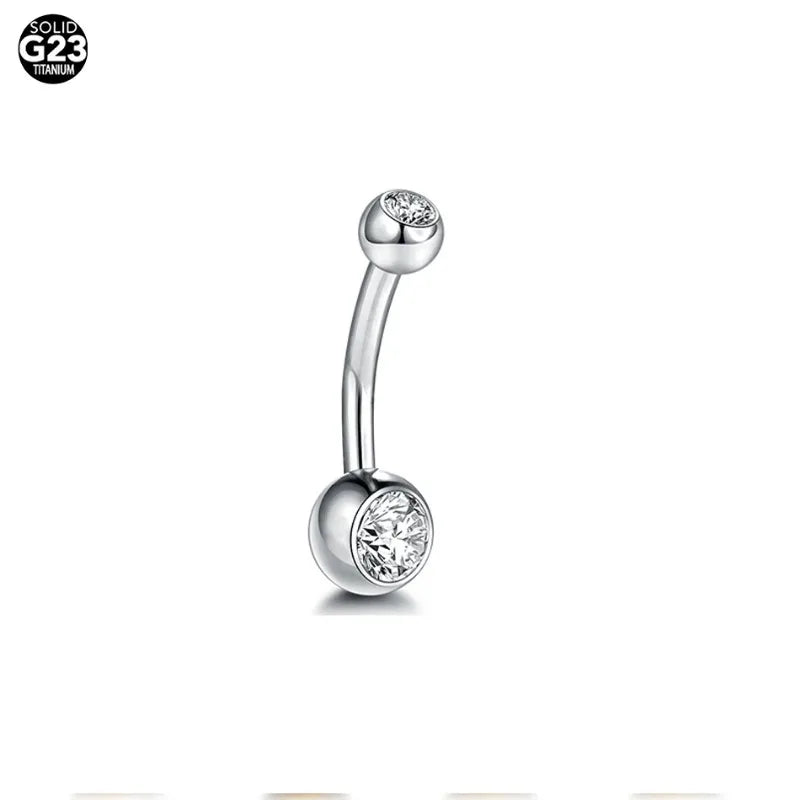 1Pcs G23 Titanium 14G Gold Color Belly Button Rings, Navel Nombril Piercing CZ Gem 6/ alternate view