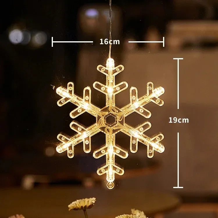 Christmas Window Decor LED Lights | Snowflake Tree Star Deer Sucker Lights for Xmas close-up view