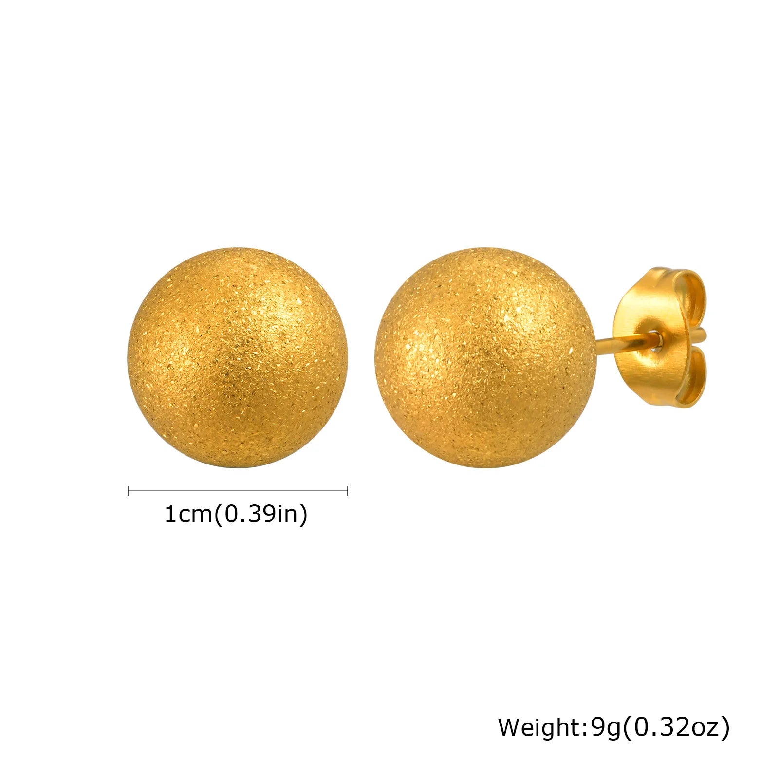 Gold Plated Stainless Steel Stud Earrings Set | 10mm 8mm 6mm Round Ball Earrings for W close-up view