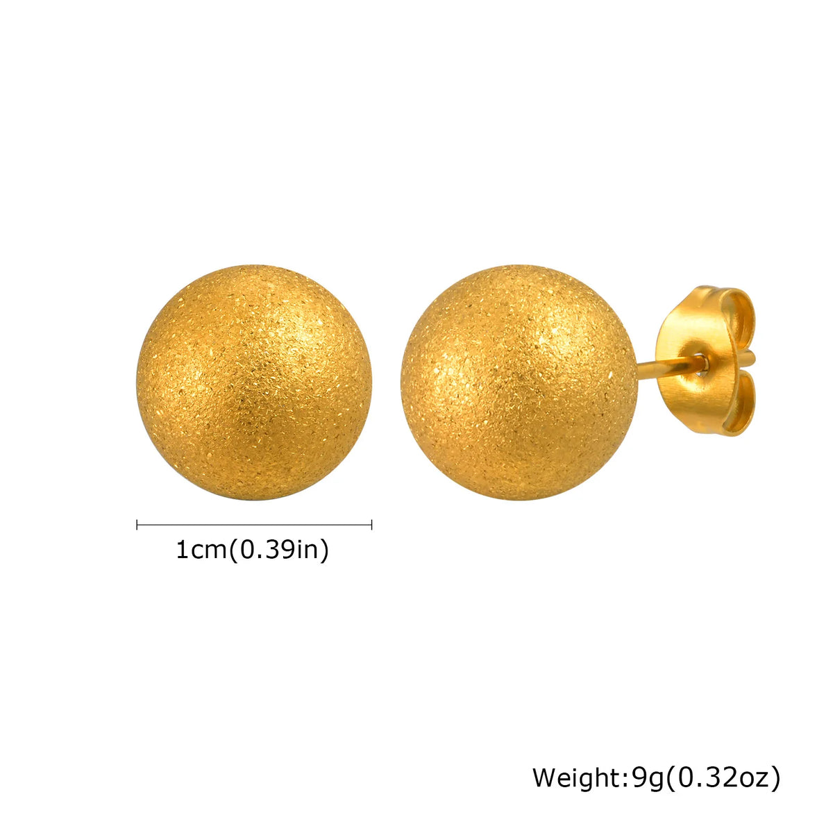 Gold Plated Stainless Steel Stud Earrings Set | 10mm 8mm 6mm Round Ball Earrings for W close-up view