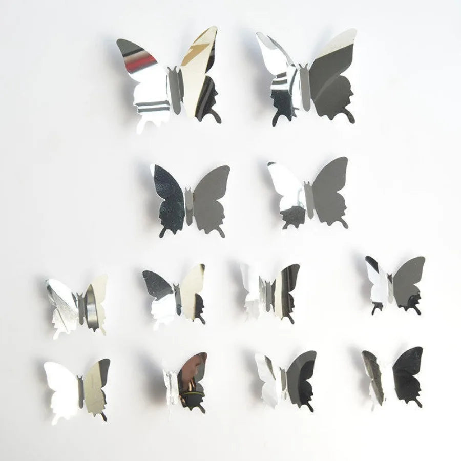 12pcs Modern 3D Mirror Acrylic Butterfly Wall Stickers | DIY Home Decoration Set additional angle