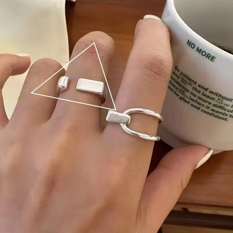 VENTFILLE 925 Sterling Silver Trend Arched Wide Ring For Female Geometry Punk Design alternate view