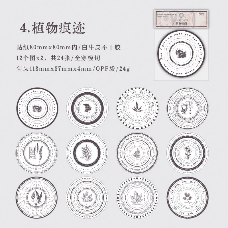 Vintage Round Stickers for Journaling | 24pcs Retro Collage Label Pack lifestyle view