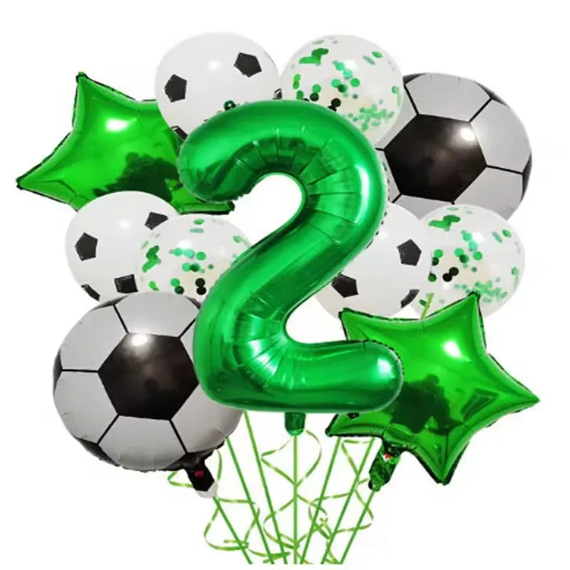 11pcs Football Foil Balloons Soccer Party Decorations | Green Number Ball Set alternate view