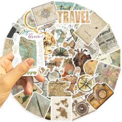 50 Pcs Travel Clock Map Graffiti Stickers | Waterproof Decals for Bike Laptop Pencil Cas detail view