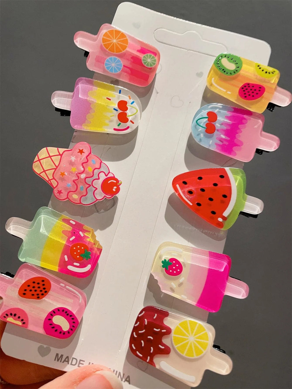 10 hair clips Summer new hair accessories Cute Ice cream Ice cream Clip bangs clip duck detail view