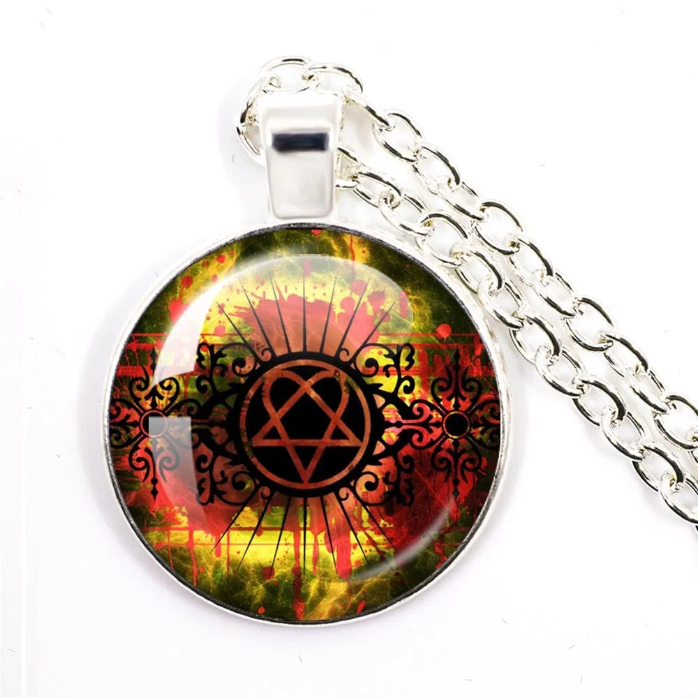 Hip Hop Rock Music Band Him Heartagram Glass Cabochon Pendant Star Heart Patten Necklace Chain Charm Necklace Jewelry Gift