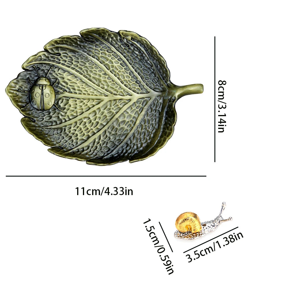 Leaf Snail Incense Burner | Antique Metal Incense Plate for Living Room close-up view