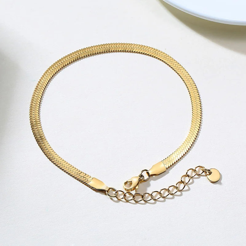 Snake Chain Anklet for Women Girls Adjustable Summer Beach Chain Anklet Bracelet Mother's Day Gifts Stainless Steel Not Allergic