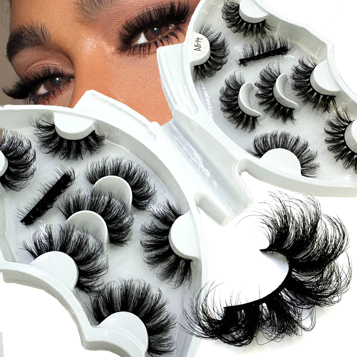 5-8 Pairs Natural Russian Striped Mink Lashes | 3D Volume Wavy False Eyelash Extension close-up view