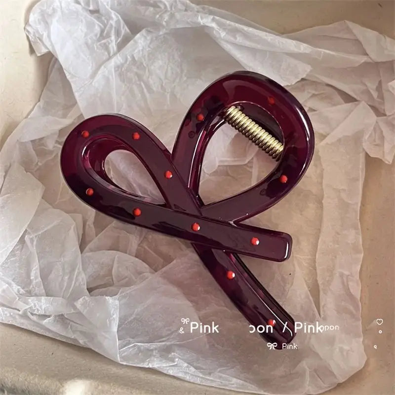 2pcs Vintage Red Polka Dot Ribbon Bow Shark Clip Hairpin Hair Claw Crab Barrettes Elegant Headwear Hair Accessories Women Gift