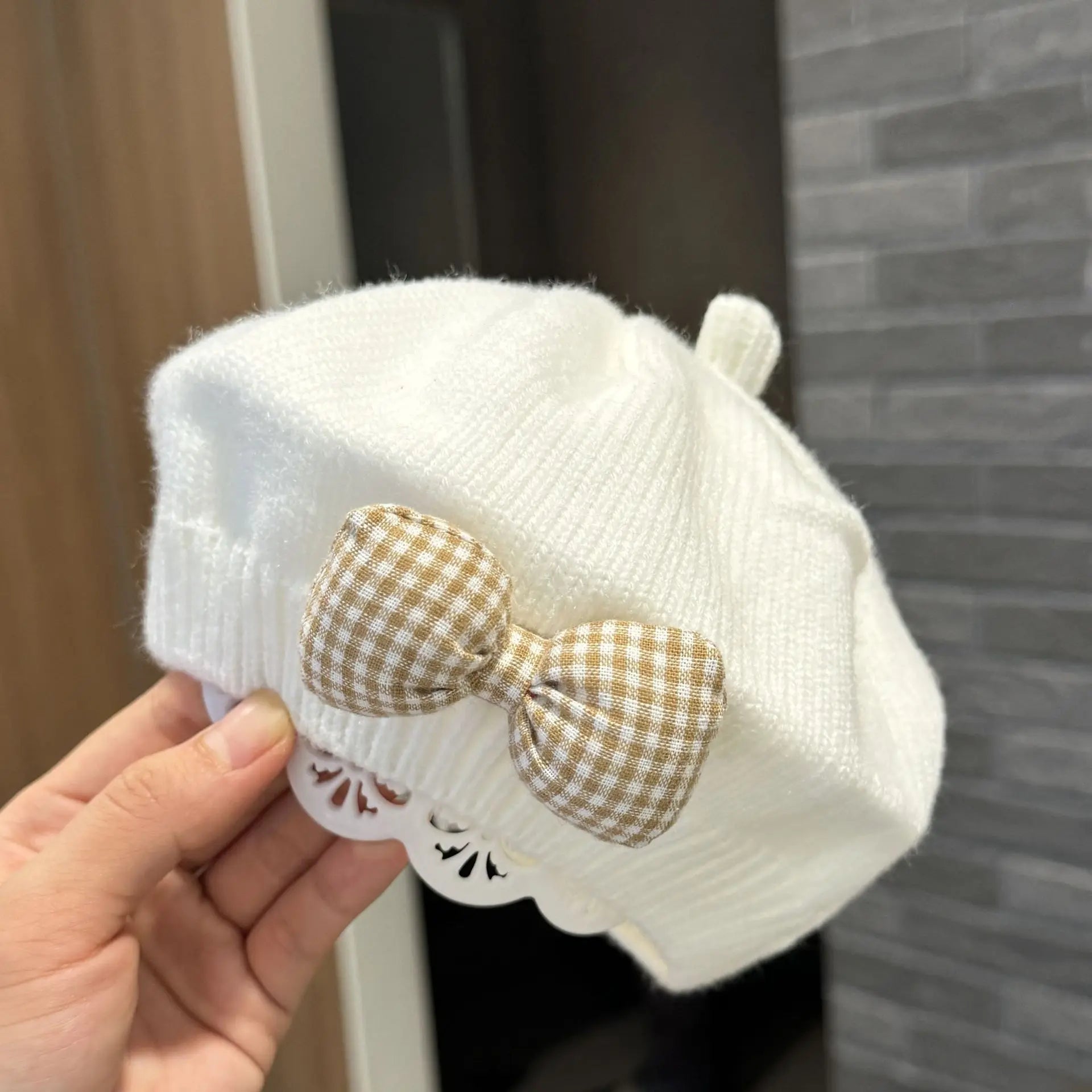 Kids Knitted Beret with Bow | Winter Hat for Baby Girls and Toddlers lifestyle view