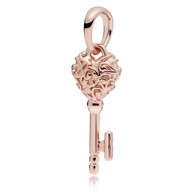 925 Sterling Silver Trinkets Rose Gold Locks And Keys Charm Of 925 Chain Bead Fit Orig close-up view