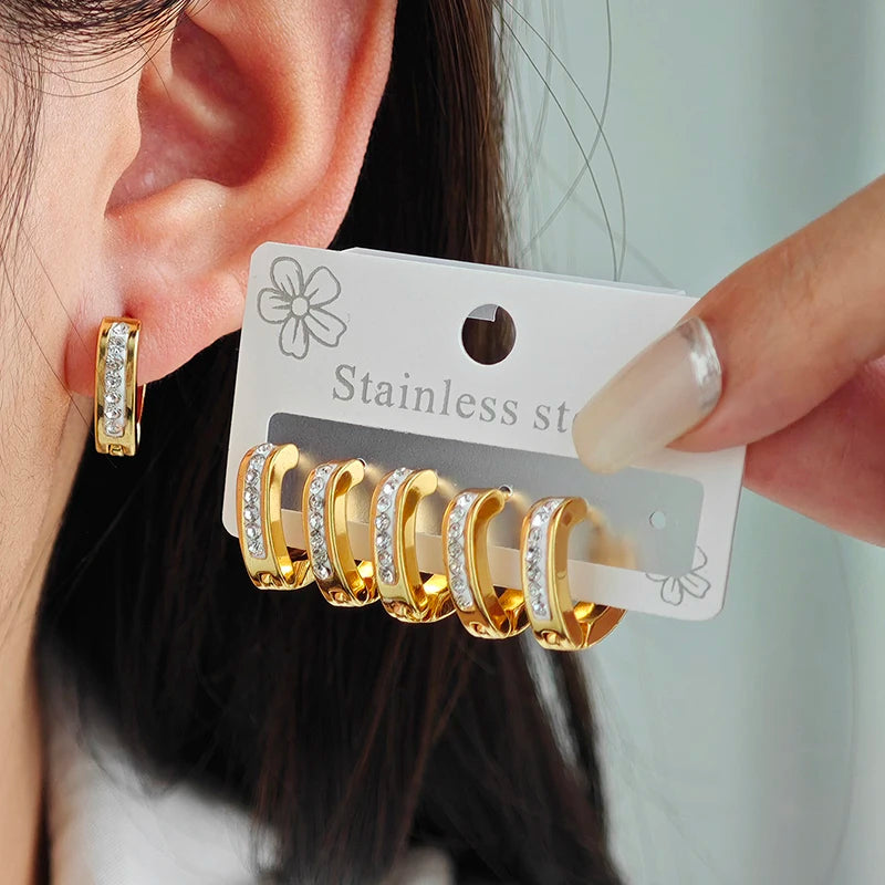316L Stainless Steel Hollow V-shape Zircon Earrings | Simple Versatile Drop Earrings f close-up view