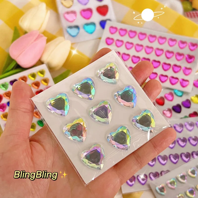 Heart Stickers 3D Stereoscopic Crystal Heart Shining Sticker for DIY Scrapbook Journal Kids Stationery Reward Supplies Stickers