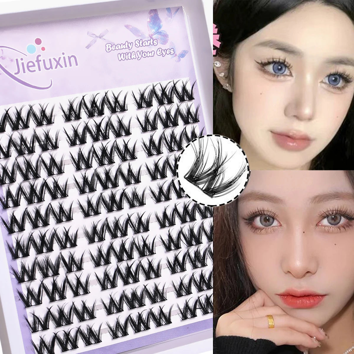 10Rows Cluster False Eyelashes Voluminous Fluffy Thick Natural Curling Lash Manga Eyes，Anime Lash Style，Suitable for Beginners