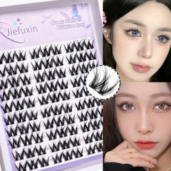 10Rows Cluster False Eyelashes Voluminous Fluffy Thick Natural Curling Lash Manga Eyes，Anime Lash Style，Suitable for Beginners