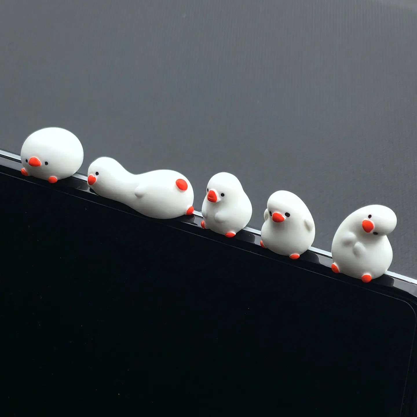 5 Pcs Flat Duck Resin Car Ornaments Set