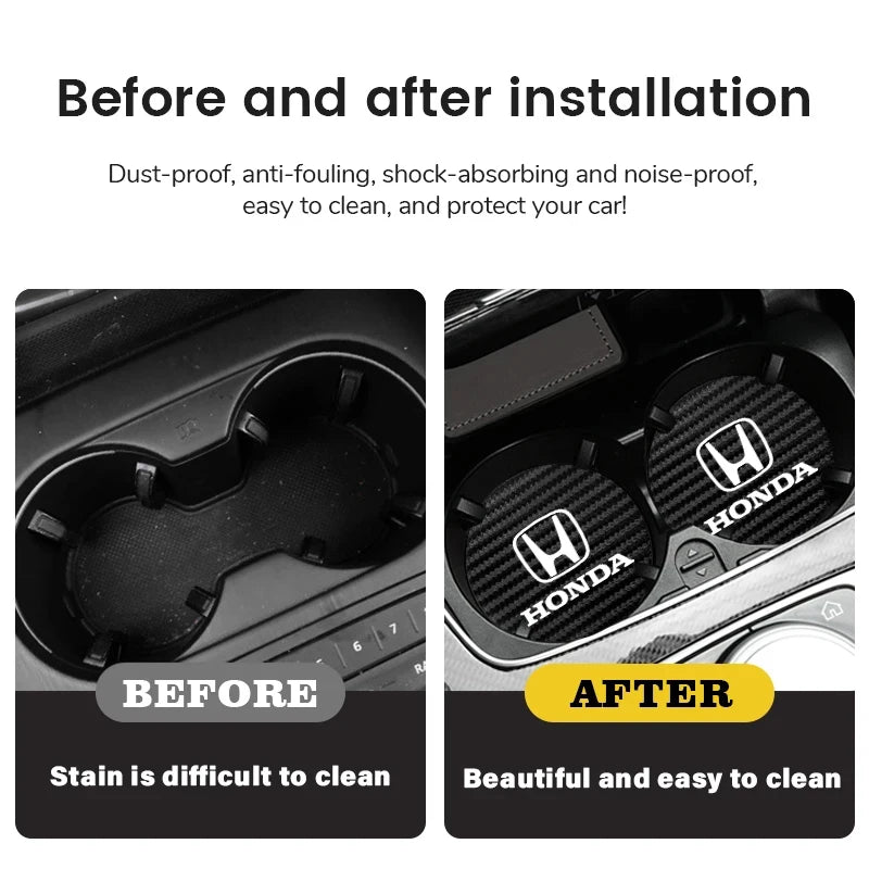 2Pcs Car Cup Groove Pad Leather Sound Insulation Mat | For Honda Civic Accord Fit Jazz P detail view