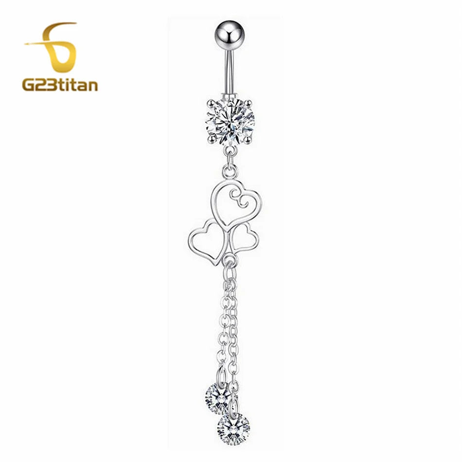 Long Belly Button Rings for Women 14G Titanium Bar Butterfly Heart Charms Dangle Na additional angle