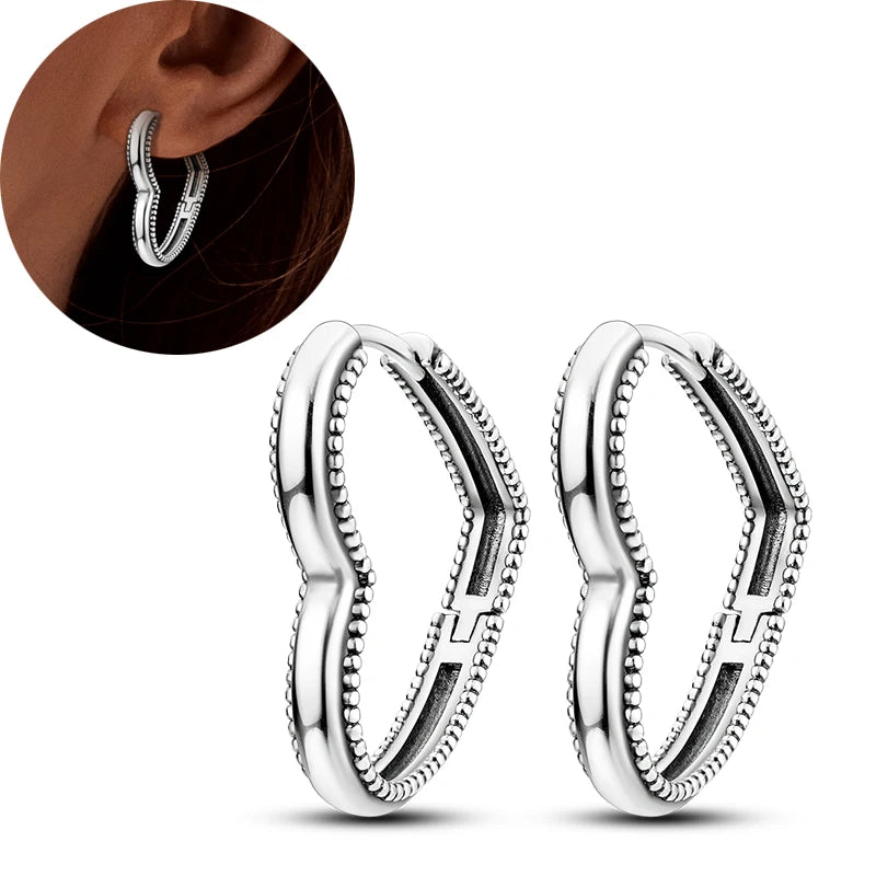 Hot Sale 925 Sterling Silver Heart Earrings Fit Original Charms Hoop Earrings For Wome close-up view