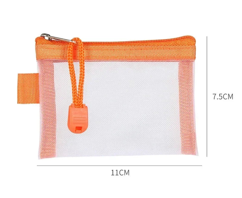 Mini Clear Nylon Mesh Zipper Coin Purse | Portable Wallet for Cards, Keys, and Lipstic close-up view