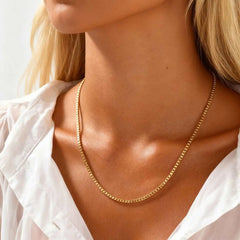 Stainless Steel Box Chain Necklace | 1/2/3mm Thin Square Link Choker for Men and Women close-up view