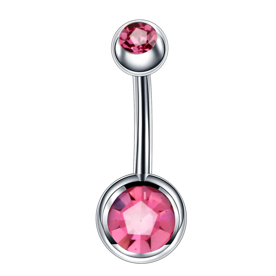 1PCS Pink Crown Belly Button Rings Jewelry Stainless Steel Heart Navel Piercing Barbel close-up view